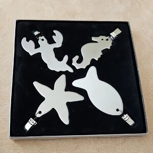 Vintage New Set Of 4 Seafood Tablecloth Weights Stainless Steel